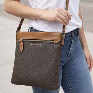 Michael Kors Jet Set Small North/South Flat Crossbody Bag – Signature MK Logo